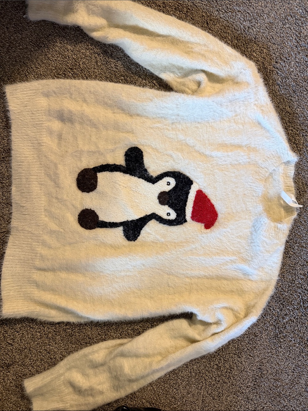 Cozy White Penguin Sweater with Red Hat